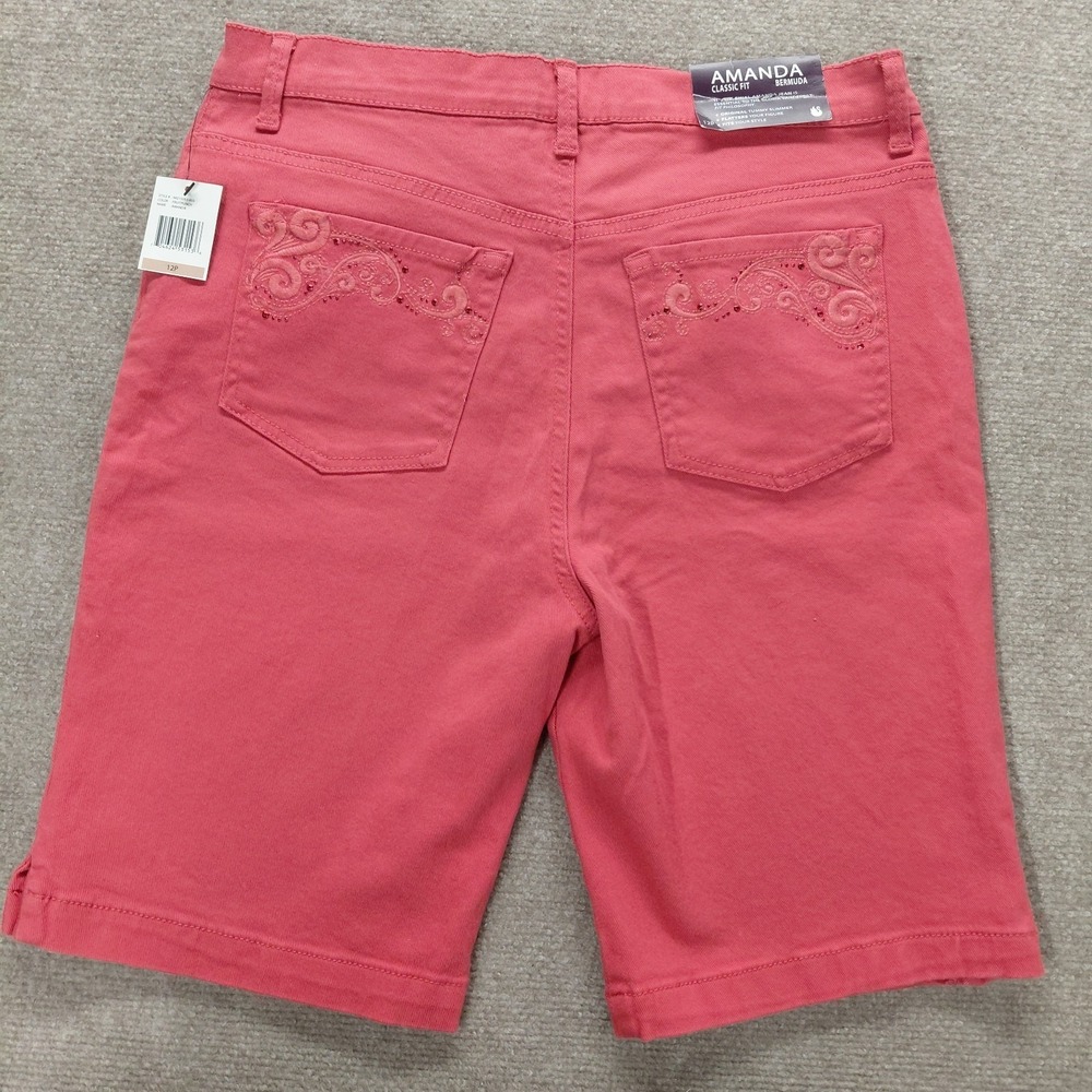 Gloria Vanderbilt Amanda Coral Embroidered Bling Capri Womens 12 Petite Pockets